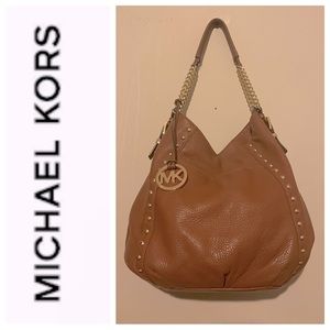 Michael Kors cognac pebbled leather hobo bag w hang tag